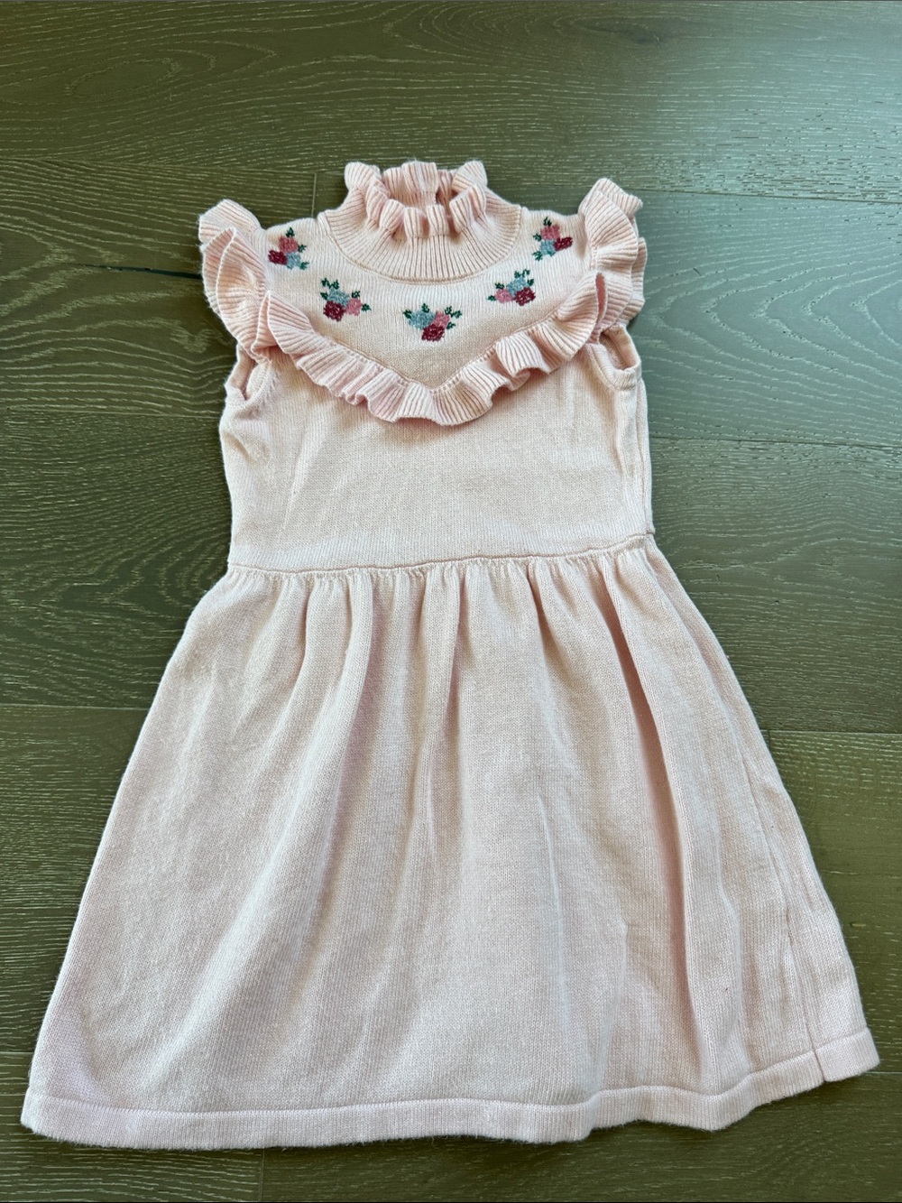 Janie and Jack Girls' Pink Ruffle Floral Knit Dress - Size 4